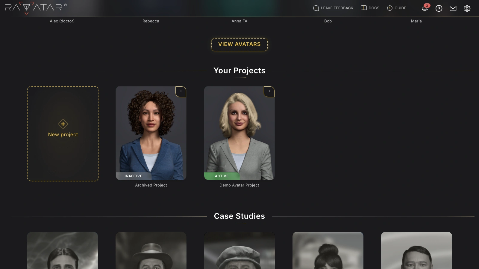 Genesis Studio AI avatar project status labels in subscription management