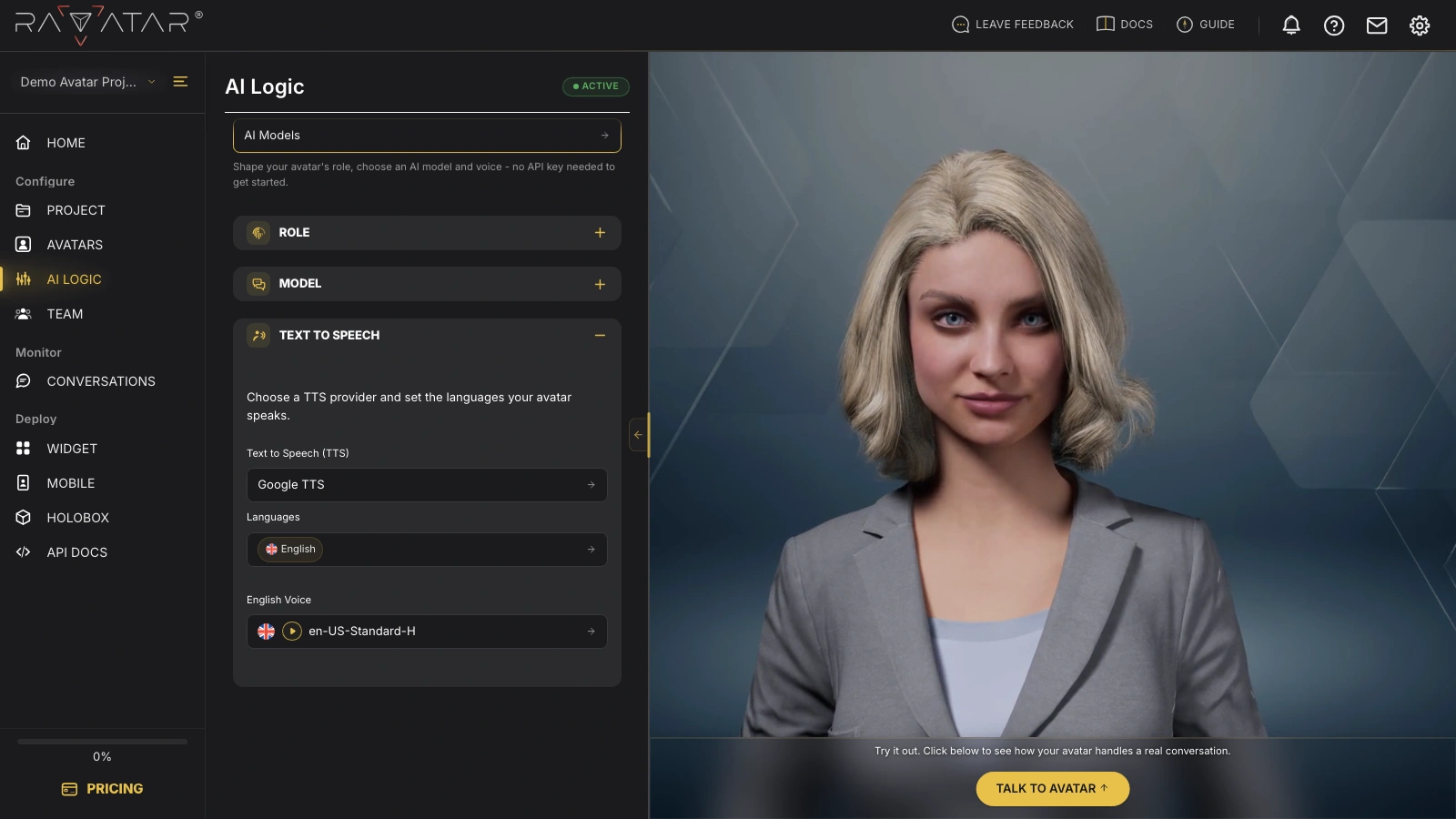 Genesis Studio Google TTS integration for AI avatar languages