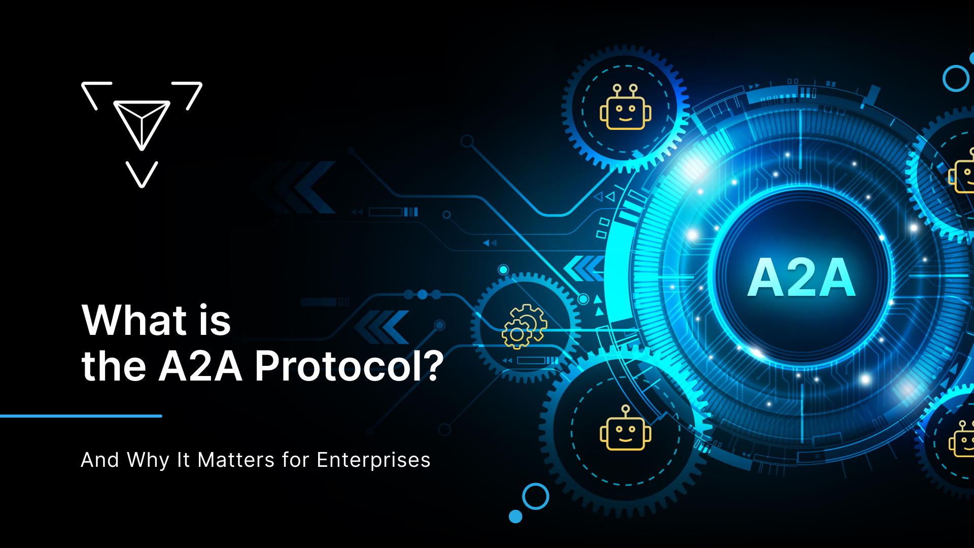 A2A protocol and AI agents for multi-agent interoperability in enterprise AI ecosystems, showing digital connectivity between autonomous systems, task orchestration, and scalable agent collaboration across business domains