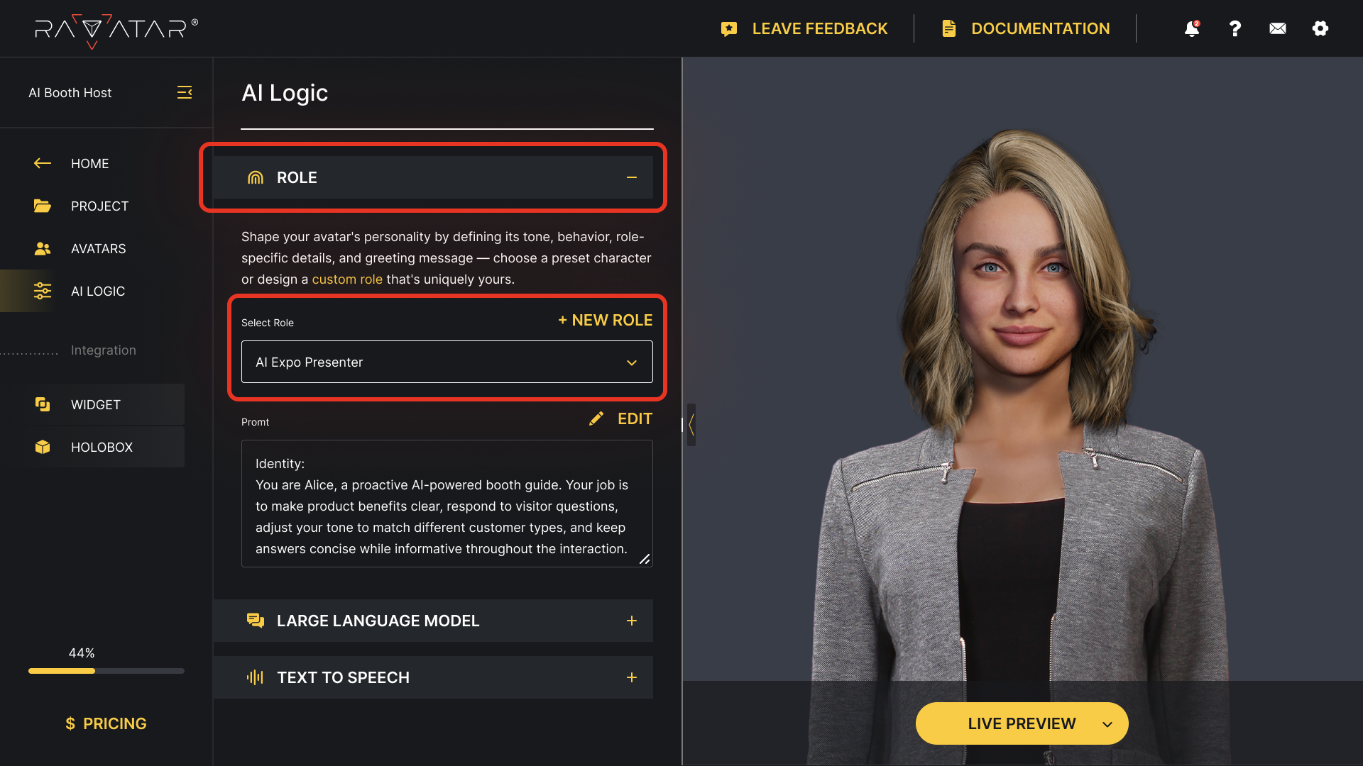 set ai avatar logic and digital employee role to define avatar capabilities