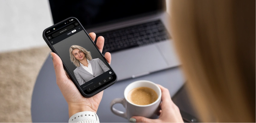 AI avatar on a smartphone screen in a mobile app