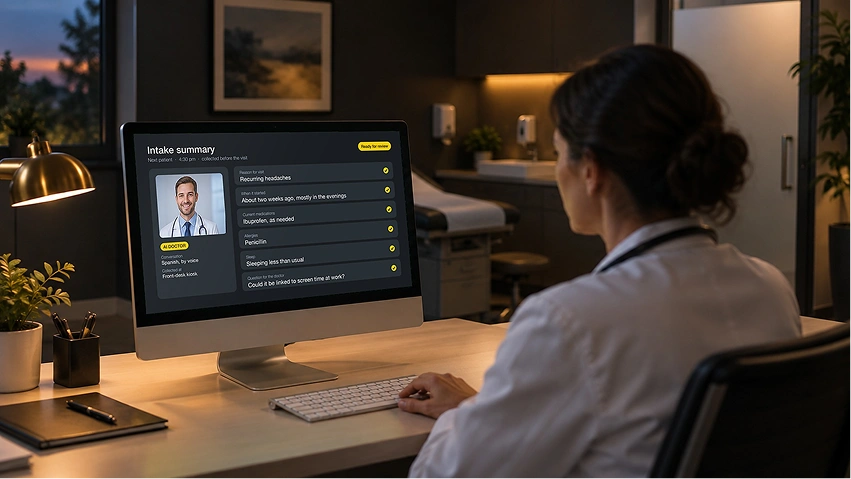 Clinician reviewing a patient's intake answers collected by the AI Doctor avatar