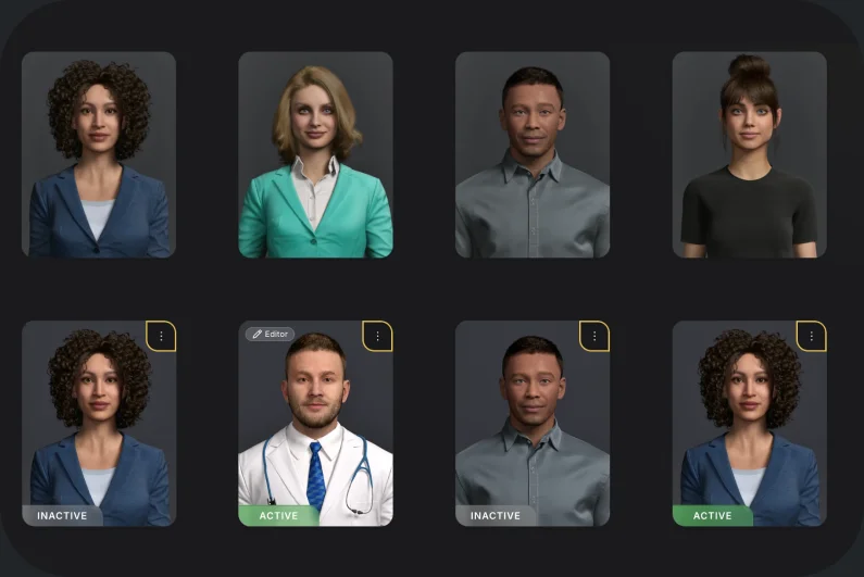 Genesis AI Avatar Studio: a grid of ready-made AI avatars to choose from