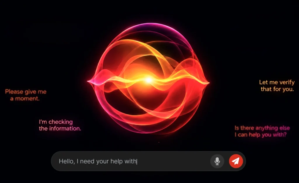 Abstract glowing AI sphere with sound waves representing traditional voice AI